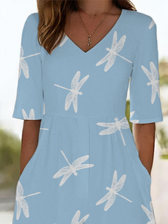 Women Dragonfly V Neck Half Sleeve Casual Summer Jumpsuit