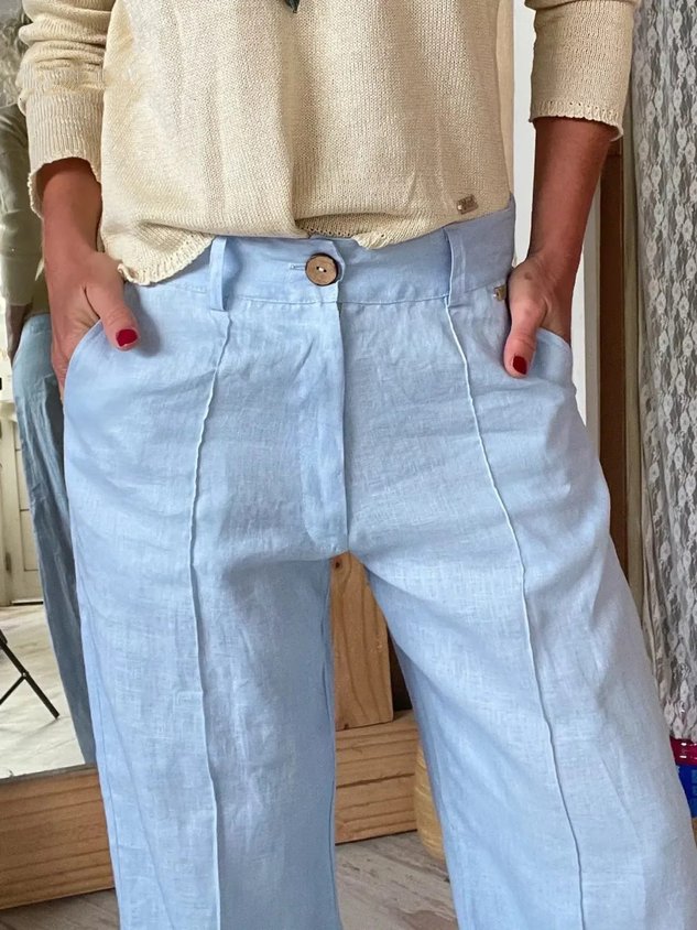 Women Plain Long Buttons Pants Casual Spring/Fall Trousers