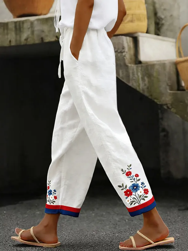 Women Floral Long Pants Casual Spring/Fall Trousers