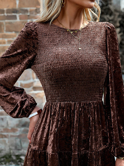 Womens Elegant Round Neck Velvet Dress SIZE S-XL