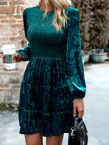 Womens Elegant Round Neck Velvet Dress SIZE S-XL