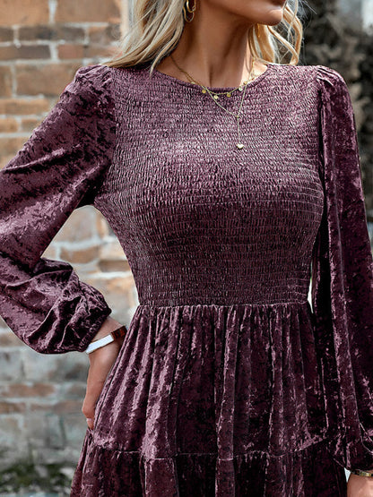 Womens Elegant Round Neck Velvet Dress SIZE S-XL